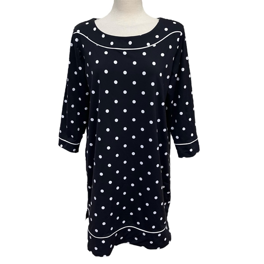 Lands' End Black and White Polka Dot Boatneck Stretch Dress Women's Size XL 18
